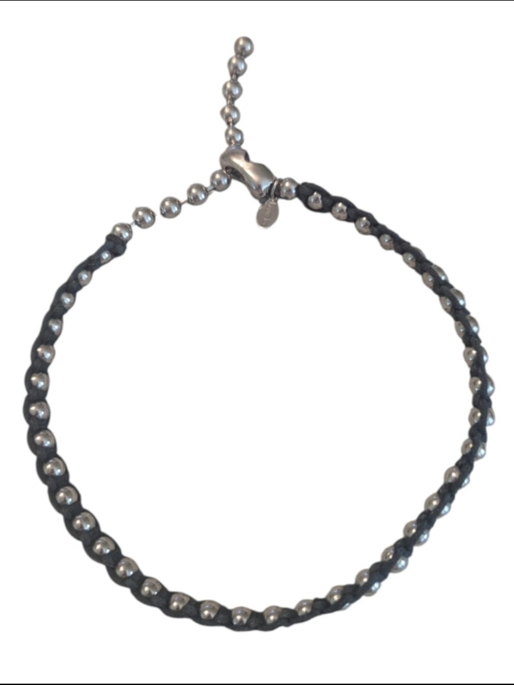 90s Grunge Panama Jack Sliver Beaded Black Leather Choker Necklace Bracelet - Picture 4 of 8